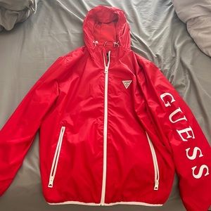 Red Guess Zip Up Windbreaker